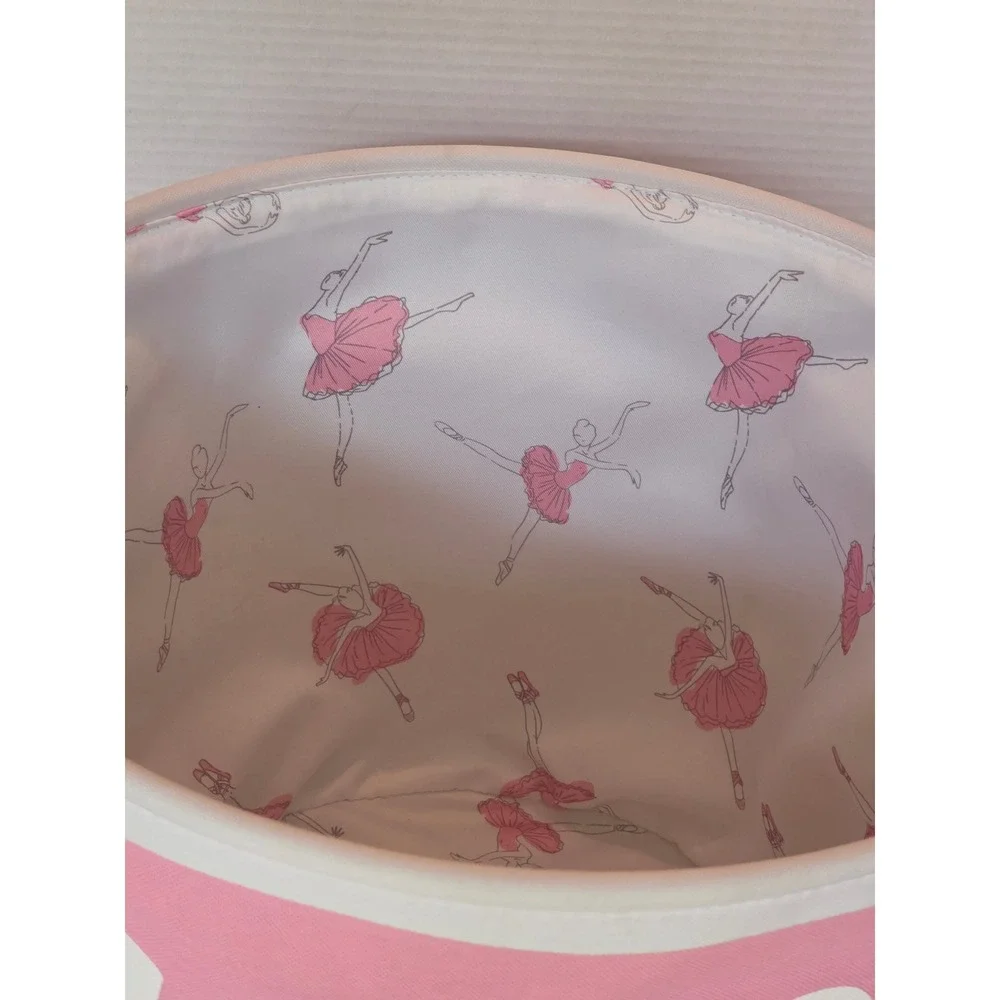 TM Designs Pink Love Ballerina Lined Canvas Storage Bin Basket Laundry Bag 12x15